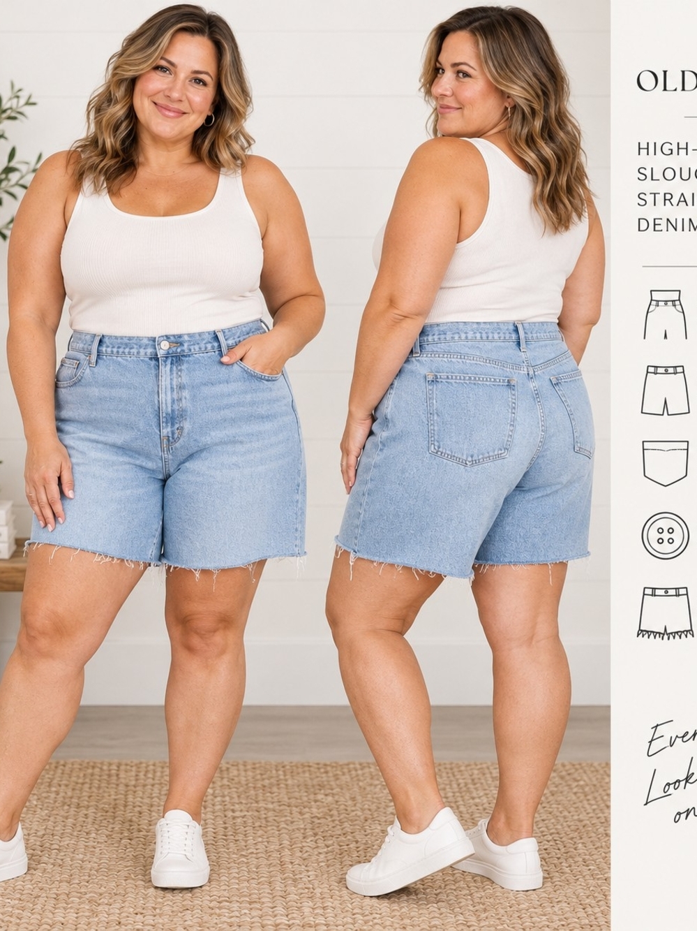 Old Navy High-Rise Slouchy Straight Denim Shorts Size 28 Contemporary Casual Coa